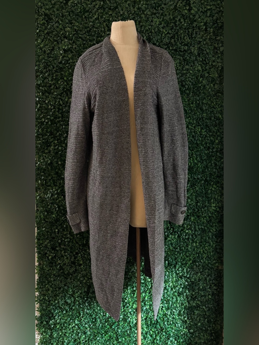 NIC+ZOE Sz L Longline Duster Cardigan Gray Marled Waterfall Open Front Sweater